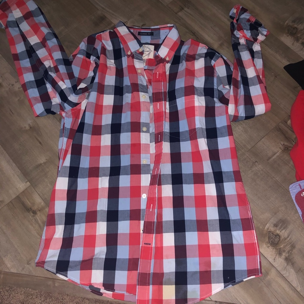 Red and blue checkered button up